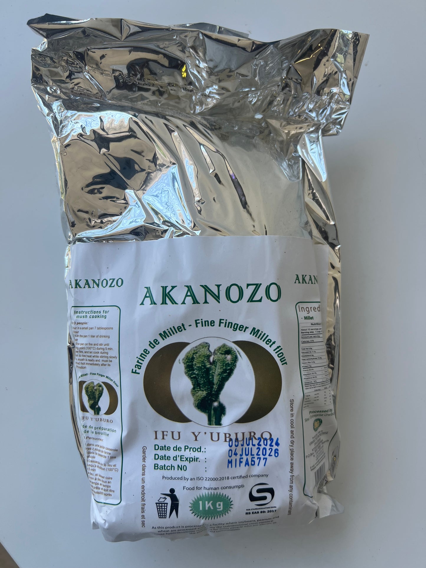 Akanozo - Millet Flour - Uburo 1kg/2.2lb